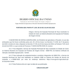 Publicação oficial da Portaria 1.335 no Diário Oficial