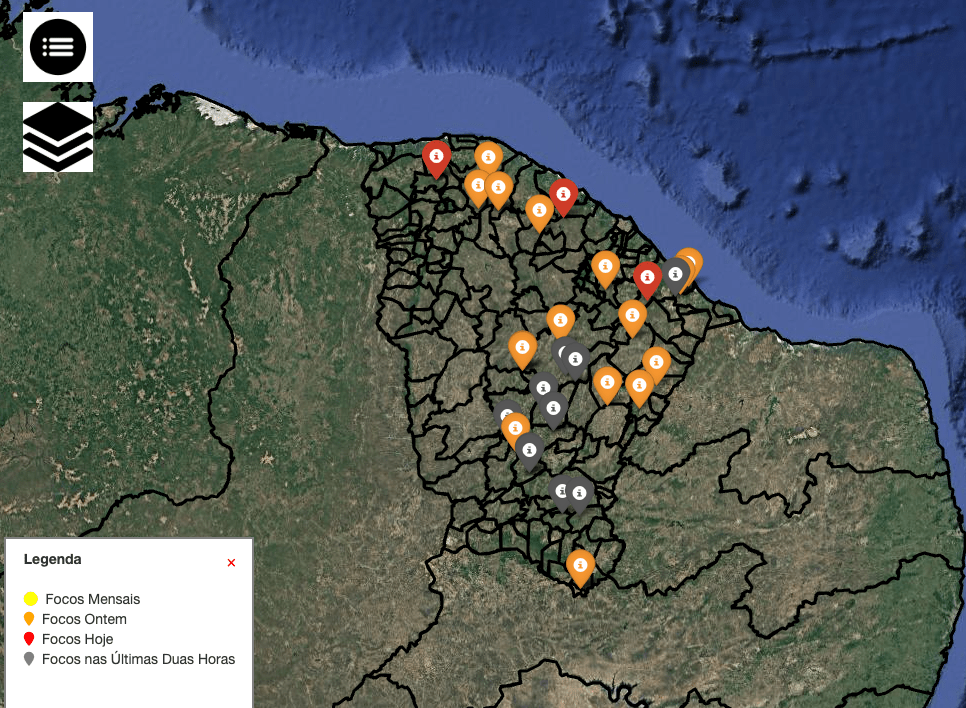 Painel da Funceme registra focos de calor e reforça alerta para risco de incêndios.