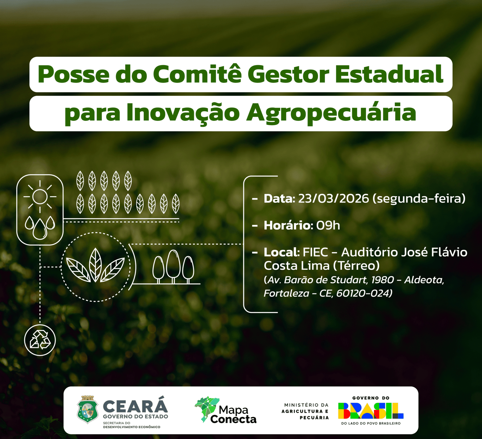 O CGEIA foi empossado na sede da FIEC, em Fortaleza, reunindo governo, academia e setor produtivo do agronegócio cearense.