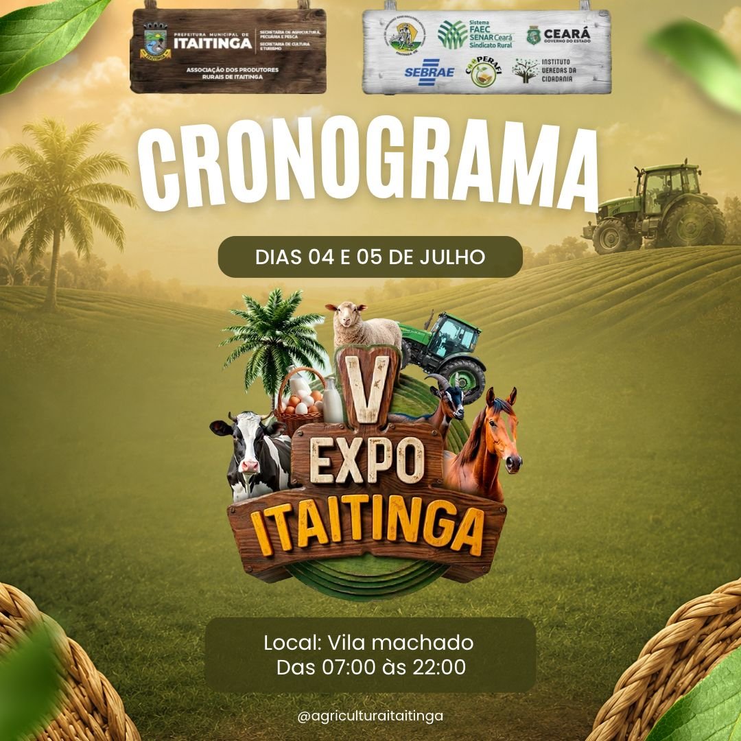 V Expo Itaitinga 2026: programação completa dos dias 4 e 5 de julho