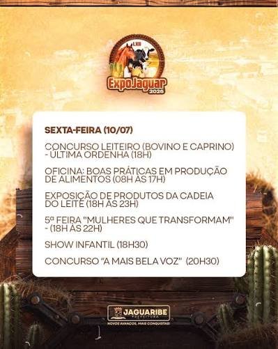 62ª ExpoJaguar encerra amanhã com tentativa do Maior Queijo Coalho do Mundo às 17h após noite de Exposição da Cadeia do Leite