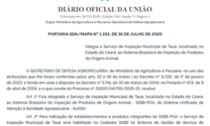 Diário Oficial reconhece inspeção municipal de Tauá no SISBI